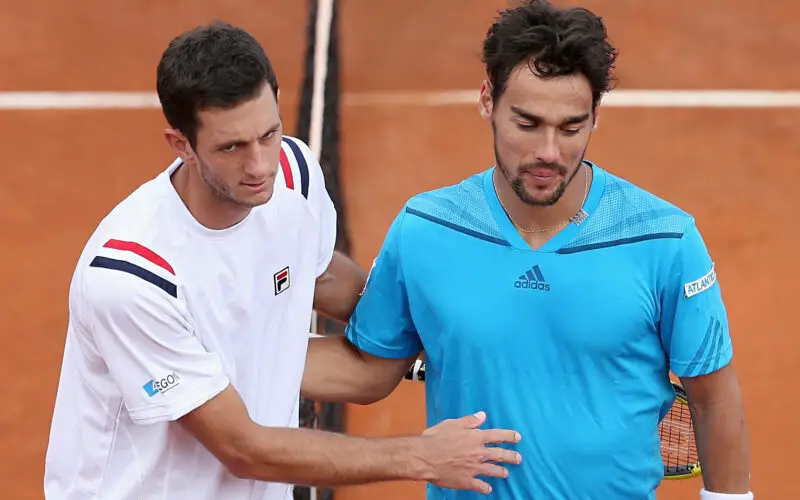 Italy's Fabio Fognini, right, beat James Ward in the first match of the Davis Cup tie with Britain