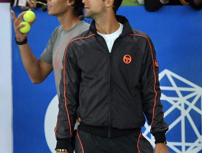 Spanish tennis player Rafael Nadal (L) a