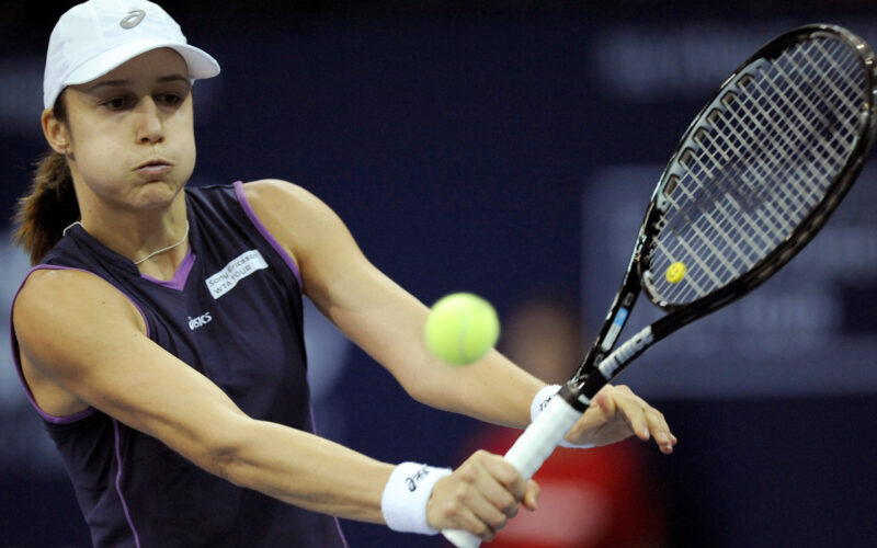 Slovenia's Srebotnik returns the ball during her quarter final match against Pennetta of Italy at the WTA Zurich Open tennis tournament in Zurich