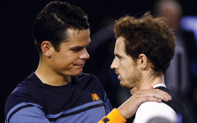Andy Murray, right,  of Britain is congratulated by Milos Raonic of Canada after winning their semifinal at the Australian Open tennis championships in Melbourne, Australia, Friday, Jan. 29, 2016.(AP Photo/Rafiq Maqbool)