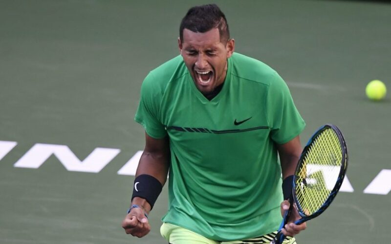 Nick esulta dopo aver battuto per la seconda volta Djokovic, ad Indian Wells