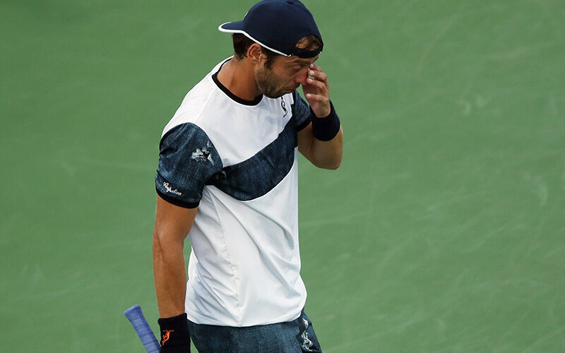 NEW YORK, NY - SEPTEMBER 03:  Paolo Lorenzi of Italy reacts during his men's singles fourth round match against Kevin Anderson of South Africa on Day Seven of the 2017 US Open at the USTA Billie Jean King National Tennis Center on September 3, 2017 in the Flushing neighborhood of the Queens borough of New York City.  (Photo by Matthew Stockman/Getty Images)