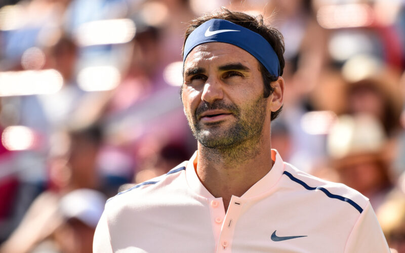 MONTREAL, QC - AUGUST 13:  Roger Federer of Switzerland looks on against Alexander Zverev of Germany during day ten of the Rogers Cup presented by National Bank at Uniprix Stadium on August 13, 2017 in Montreal, Quebec, Canada.  (Photo by Minas Panagiotakis/Getty Images)