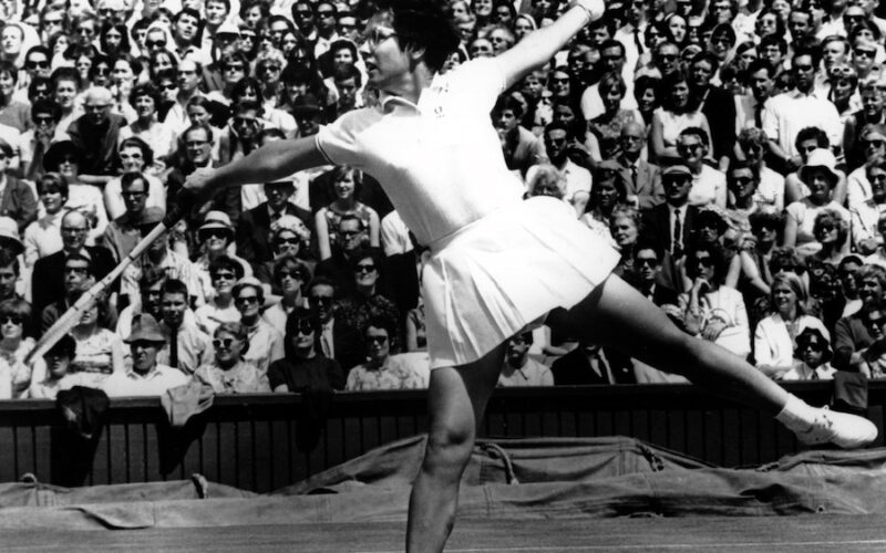 American tennis player Billie Jean King is seen in play during the women's singles at the All England Lawn Tennis Championships at Wimbledon in London on July 8, 1967. King defeated her opponent Anne Jones of Britain. (AP Photo)

8639406