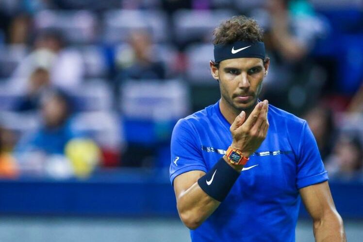 SHANGHAI, CHINA - OCTOBER 15: Rafael Nadal of Spain reacts during the Men's singles final match against Roger Federer (not seen) of Switzerland on day 8 of 2017 ATP Shanghai Rolex Masters at Qizhong Stadium on October 15, 2017 in Shanghai, China.  (Photo by Stringer/Anadolu Agency/Getty Images)