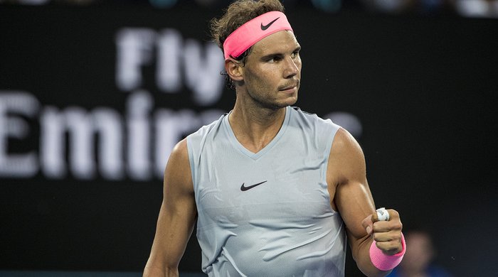 MELBOURNE, VIC - JANUARY 15: Rafael Nadal of Spain celebrates during the 2018 Australian Open on January 15, 2018, at Melbourne Park Tennis Centre in Melbourne, Australia.(Photo by Jason Heidrich/Icon Sportswire via Getty Images)