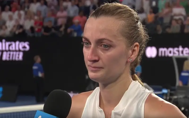 Petra Kvitova durante l'intervista post-match (QF).