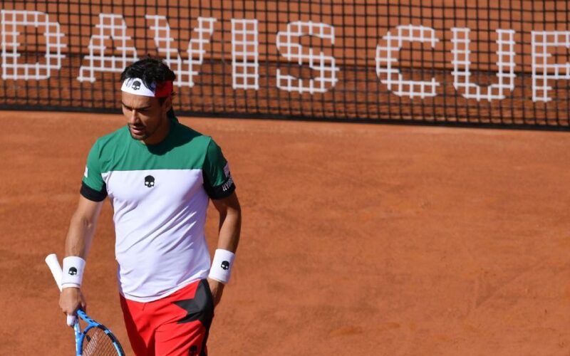 Fabio Fognini durante un incontro di Coppa Davis nel 2018.