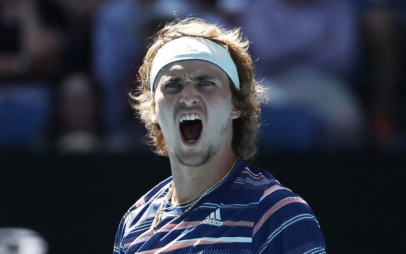 MELBOURNE, AUSTRALIA - JANUARY 29: Alexander Zverev of Germany celebrates after winning a point during his Men’s Singles Quarterfinal match against Stan Wawrinka of Switzerland on day ten of the 2020 Australian Open at Melbourne Park on January 29, 2020 in Melbourne, Australia. (Photo by Daniel Pockett/Getty Images)