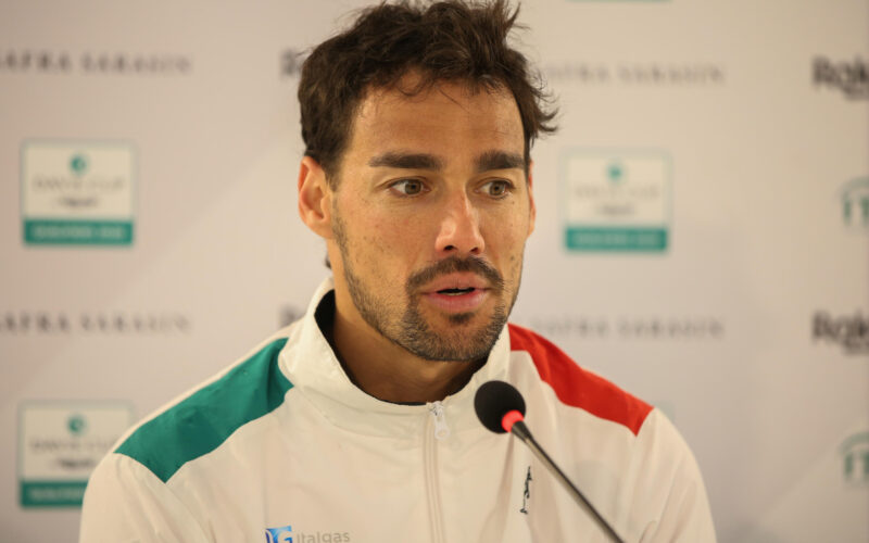 Fabio Fognini of Italy speaks during a press conference  of the Davis Cup World Group II Play-Offs First Round between Italy and South Korea in Cagliari, 06 March 2020. Italy will face South Korea on 06-07 March 2020 Ansa/ Fabio Murru