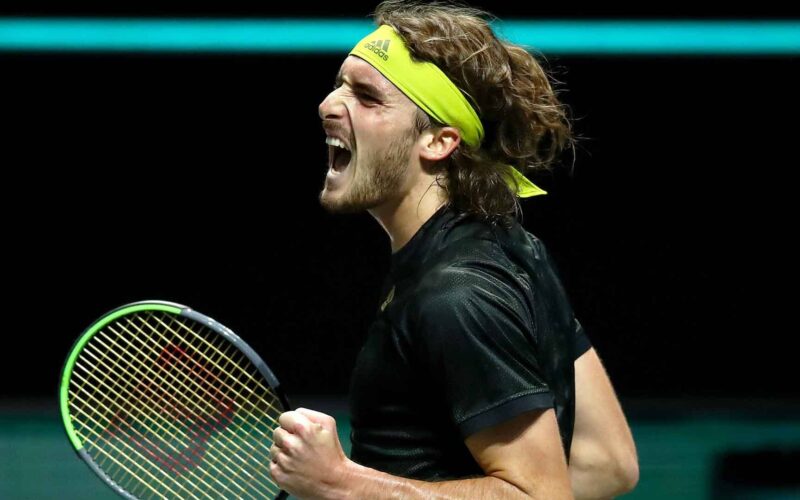 ROTTERDAM, NETHERLANDS - MARCH 04:  Stefanos Tsitsipas of Greece celebrates winning in his match against Hubert Hurkacz of Poland during Day 4 of the 48th ABN AMRO World Tennis Tournament at Ahoy on March 04, 2021 in Rotterdam, Netherlands. (Photo by Dean Mouhtaropoulos/Getty Images)