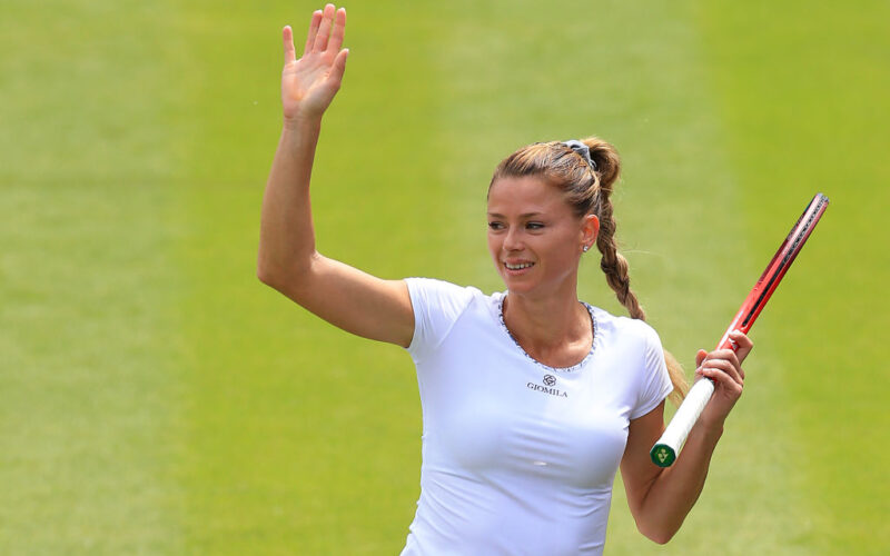 BIRMINGHAM, ENGLAND - JUNE 15: Camila Giorgi of Italy celebrates victory against Tereza Martincova of Czech Republic during the first round match on Day Five of the Rothesay Classic Birmingham at Edgbaston Priory Club on June 15, 2022 in Birmingham, England. (Photo by Stephen Pond/Getty Images for LTA)