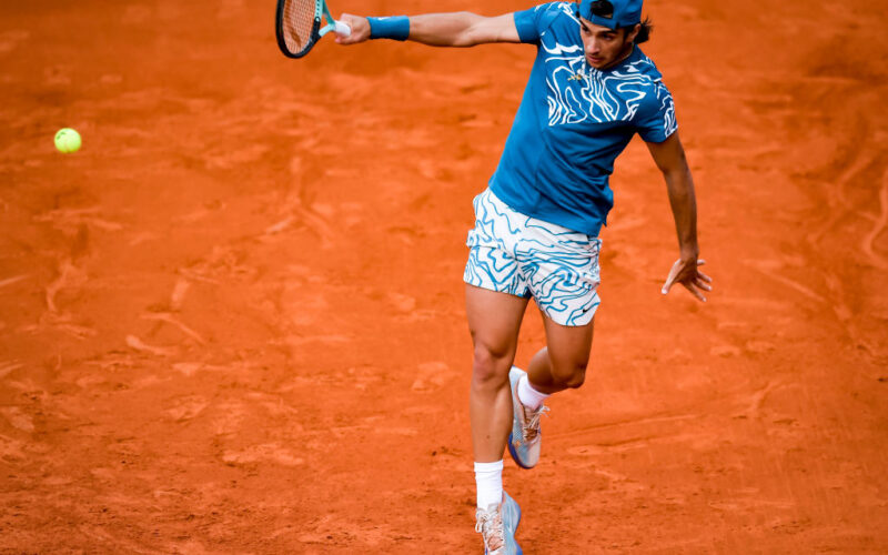 BUENOS AIRES, ARGENTINA - FEBRUARY 17: Lorenzo Musetti of Italy plays a backhand  in the Quarter Finals singles match against Juan Pablo Varillas of Peru during day three of the ATP 250 Argentina Open 2023 at Buenos Aires Lawn Tennis Club on February 17, 2023 in Buenos Aires, Argentina. (Photo by Marcelo Endelli/Getty Images)