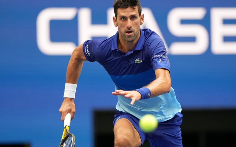 Novak Djokovic in action during the Men's Singles championship match at the 2021 US Open, Sunday, Sep. 12, 2021 in Flushing, NY. (Darren Carroll/USTA)