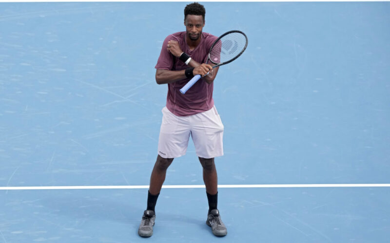 MASON, OHIO - AUGUST 16: Gael Monfils of France celebrates after beating Carlos Alcaraz of Spain 4-6, 7-6, 6-4 during Day 6 of the Cincinnati Open at the Lindner Family Tennis Center on August 16, 2024 in Mason, Ohio. (Photo by Dylan Buell/Getty Images)