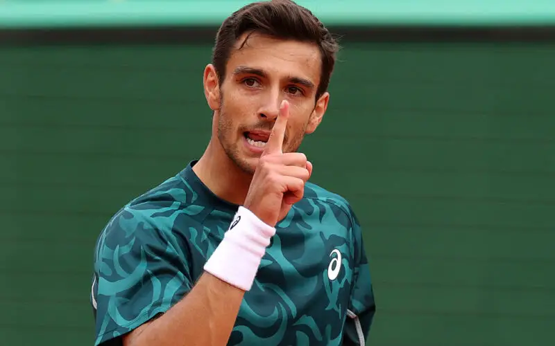 MONTE-CARLO, MONACO - APRIL 07: Lorenzo Musetti of Italy celebrates winning a point in his match against Yunchaokete Bu of China during round one of the Rolex Monte-Carlo Masters at Monte-Carlo Country Club on April 07, 2025 in Monte-Carlo, Monaco. (Photo by Clive Brunskill/Getty Images)