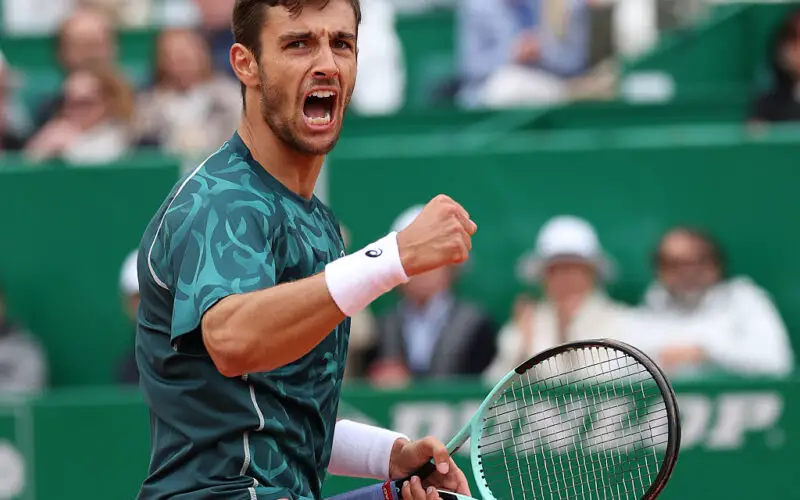 MONTE-CARLO, MONACO - APRIL 12: Lorenzo Musetti of Italy celebrates during the semi final match between Lorenzo Musetti of Italy and Alex De Minaur of Australia
during day severn of the Rolex Monte-Carlo Masters at Monte-Carlo Country Club on April 12, 2025 in Monte-Carlo, Monaco. (Photo by Clive Brunskill/Getty Images)