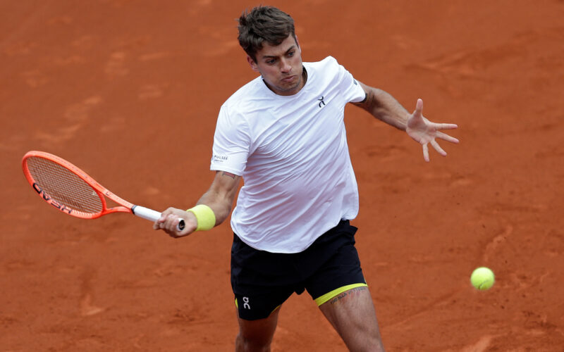 Flavio Cobolli of Italy returns the ball to Sebastian Baez of Argentina during the final match of ATP 250 Tiriac Open tennis tournament in Bucharest, Romania, April 6, 2025. Photo by Cristian Cristel/Xinhua/ABACAPRESS.COM