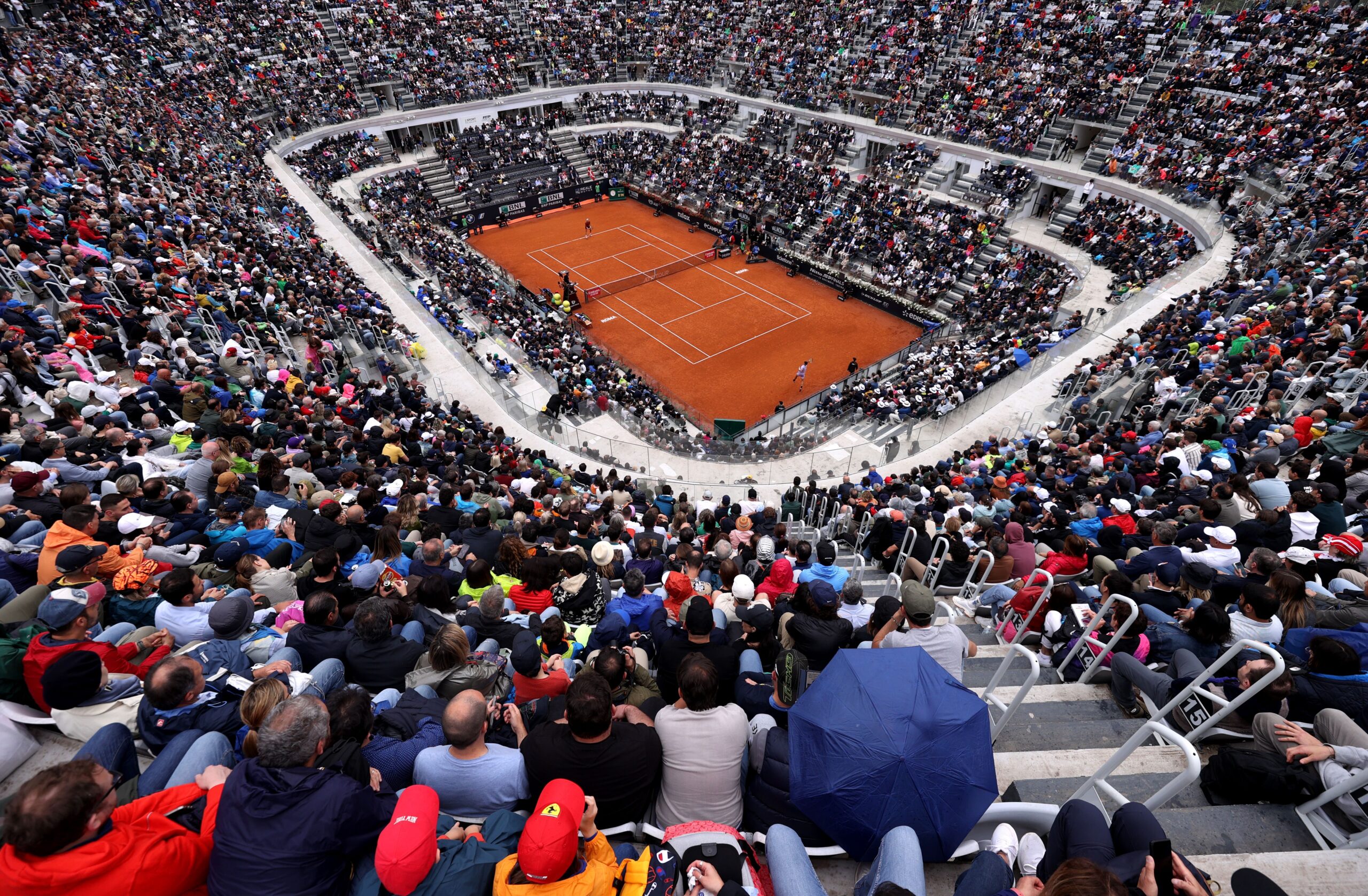 ROME, ITALY - MAY 20: A general view during the men's singles semi-final match between Holger Rune of Denmark and Casper Ruud of Norway during day thirteen of the Internazionali BNL D'Italia at Foro Italico on May 20, 2023 in Rome, Italy. (Photo by Alex Pantling/Getty Images)